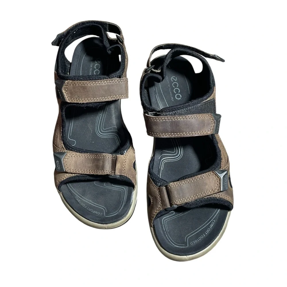 F3- ECCO Men's Black and Brown Sandals (44) US- 10/10.5